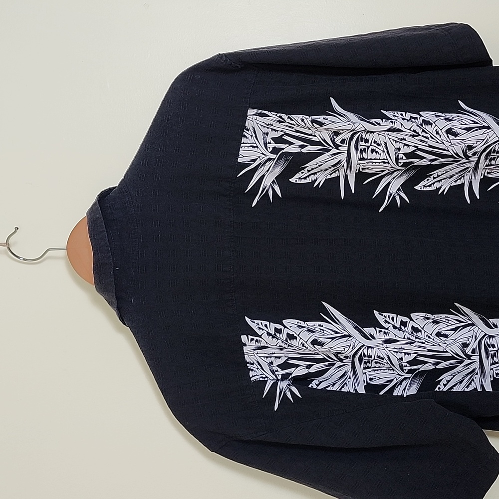 Jamaica Jaxx Black and Off White Leaves/Frons Hawaiian Short Sleeve Men's Shirt - Picture 4 of 12
